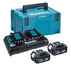Makita BL1850 18v 2 x 5.0ah Lithium Batteries DC18RD Dual Port Charger + Makpac