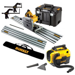 Dewalt DWS520KR 110v Plunge Saw Kit 2x 1.5m Guide Rails + Bag + Clamps + Vacuum