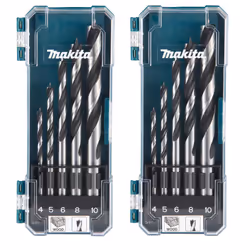 Makita D-72861 5 Piece Brad Point Wood Drill Bit Set 4 5 6 9 10mm Bits +Case x 2