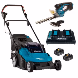 Makita DLM432PT2 Twin 18v / 36v LXT Cordless 43cm Lawn Mower + Hedge Trimmer 5AH