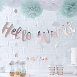 Rose Gold Hello World Bunting - Baby Shower Party Decoration 1.5m