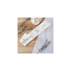 Foiled Mother to Be Baby Shower Sash Decoration, White and Gold