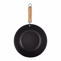28cm Carbon Steel Induction Non-Stick Black Wooden Handle Wok Cookware