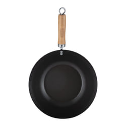 28cm Carbon Steel Induction Non-Stick Black Wooden Handle Wok Cookware
