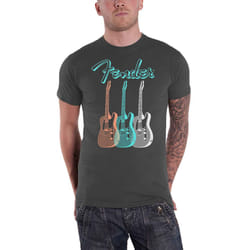 Fender T Shirt Triple Guitar Logo new Official Mens Charcoal Grey - M, Charcoal