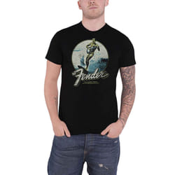 Fender T Shirt Surfer Distressed Vintage Logo new Official Mens Black - XL, Black