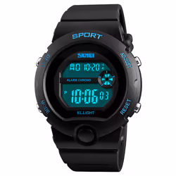 SKMEI Girls Boys Black Digital Watch 50m Water Resistant Stopwatch Alarm Perfect Ages 5-12 DG1334 - Blue
