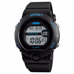 SKMEI Girls Boys Black Digital Watch 50m Water Resistant Stopwatch Alarm Perfect Ages 5-12 DG1334 - Blue