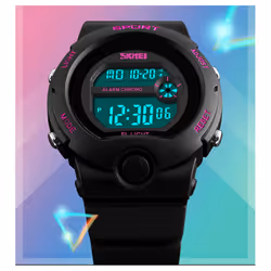 SKMEI Girls Boys Black Digital Watch 50m Water Resistant Stopwatch Alarm Perfect Ages 5-12 DG1334 - Pink