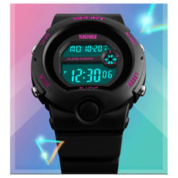 SKMEI Girls Boys Black Digital Watch 50m Water Resistant Stopwatch Alarm Perfect Ages 5-12 DG1334 - Pink