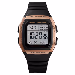 Skmei Mens Digital Clear Display Watch 5 Alarms Stopwatch Countdown - Gold