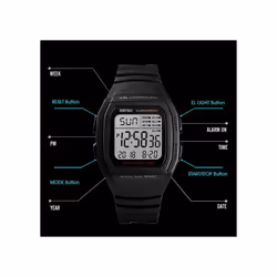 Skmei Mens Digital Clear Display Watch 5 Alarms Stopwatch Countdown - Gold