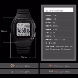 Skmei Mens Digital Clear Display Watch 5 Alarms Stopwatch Countdown - Gold