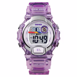 SKMEI Boys Girls Childrens Purple Blue Digital Watch Transparent Strap Watch Stopwatch Ages 5-13 - Purple