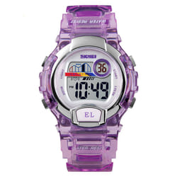SKMEI Boys Girls Childrens Purple Blue Digital Watch Transparent Strap Watch Stopwatch Ages 5-13 - Purple