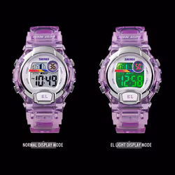 SKMEI Boys Girls Childrens Purple Blue Digital Watch Transparent Strap Watch Stopwatch Ages 5-13 - Purple