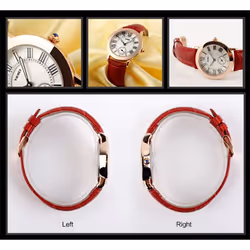 Skmei Beautiful Women's Watch Rose Gold Roman Numerals Genuine Leather Strap - Red