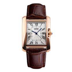 Skmei Women's Watch Square Rose Gold Roman Numerals Genuine Leather Strap SK1085 - Brown
