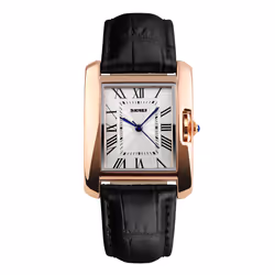 Skmei Women's Watch Square Rose Gold Roman Numerals Genuine Leather Strap SK1085 - Black