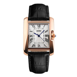 Skmei Women's Watch Square Rose Gold Roman Numerals Genuine Leather Strap SK1085 - Black