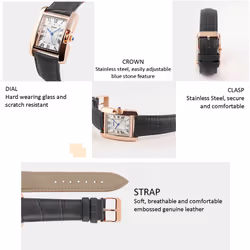 Skmei Women's Watch Square Rose Gold Roman Numerals Genuine Leather Strap SK1085 - Black