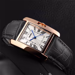 Skmei Women's Watch Square Rose Gold Roman Numerals Genuine Leather Strap SK1085 - Black