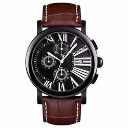 Skmei Mens Black Watch Chronograph Genuine Leather Strap Date Display SK9196BLA - Brown