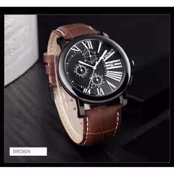 Skmei Mens Black Watch Chronograph Genuine Leather Strap Date Display SK9196BLA - Brown
