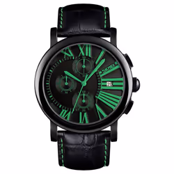 Skmei Mens Black Watch Chronograph Genuine Leather Strap Date Display SK9196BLA - Green