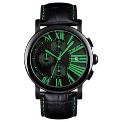 Skmei Mens Black Watch Chronograph Genuine Leather Strap Date Display SK9196BLA - Green
