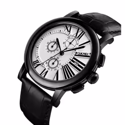 Skmei Mens Black Watch Chronograph Genuine Leather Strap Date Display SK9196BLA - White