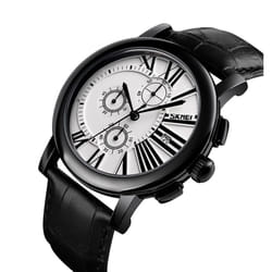 Skmei Mens Black Watch Chronograph Genuine Leather Strap Date Display SK9196BLA - White