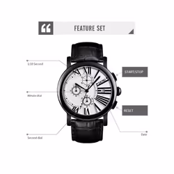 Skmei Mens Black Watch Chronograph Genuine Leather Strap Date Display SK9196BLA - White