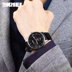 Skmei Mens Classic Watch Genuine Leather Strap Date Display Four Colours SK9083 - Black