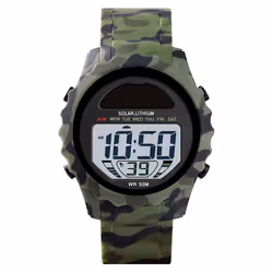 Skmei Solar Powered Digital Watch Resin Strap Alarm Light Stopwatch 3 Colours - Green