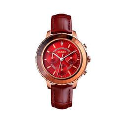 Skmei Women's Watch Classic Clear Dial Crystal Stones Leather Strap Three Colours - Red