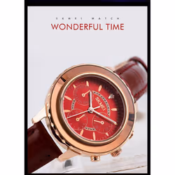 Skmei Women's Watch Classic Clear Dial Crystal Stones Leather Strap Three Colours - Red