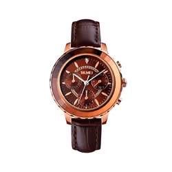 Skmei Women's Watch Classic Clear Dial Crystal Stones Leather Strap Three Colours - Brown
