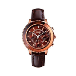 Skmei Women's Watch Classic Clear Dial Crystal Stones Leather Strap Three Colours - Brown