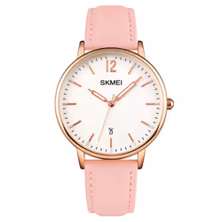 Skmei Women's Watch Classic Clear Dial Date Display Genuine Leather Strap - Pink