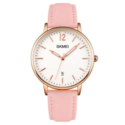 Skmei Women's Watch Classic Clear Dial Date Display Genuine Leather Strap - Pink