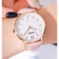 Skmei Women's Watch Classic Clear Dial Date Display Genuine Leather Strap - Pink