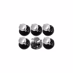 STOVES Oven Knob Gas Hob Cooker Knob Control Switches (Black / Silver, Pack of 6)