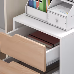 MDF Mobile File Cabinet w/ 3 Drawers Locking Wheels Metal Rails Oak Tone White - Additional view 7