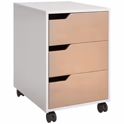 MDF Mobile File Cabinet w/ 3 Drawers Locking Wheels Metal Rails Oak Tone White - Additional view 8