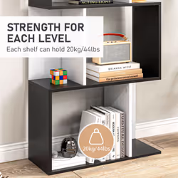 HOMCOM 5-tier Bookcase Storage Display Shelving S Shape design Unit Black