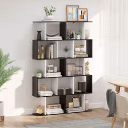 HOMCOM 5-tier Bookcase Storage Display Shelving S Shape design Unit Black - Additional view 5