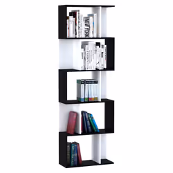 HOMCOM 5-tier Bookcase Storage Display Shelving S Shape design Unit Black - Additional view 6
