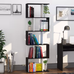 HOMCOM 5-tier Bookcase Storage Display Shelving S Shape design Unit Black - Additional view 8