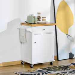 HOMCOM Rolling Kitchen Cart Storage Trolley with Drawer Towel Rail White
